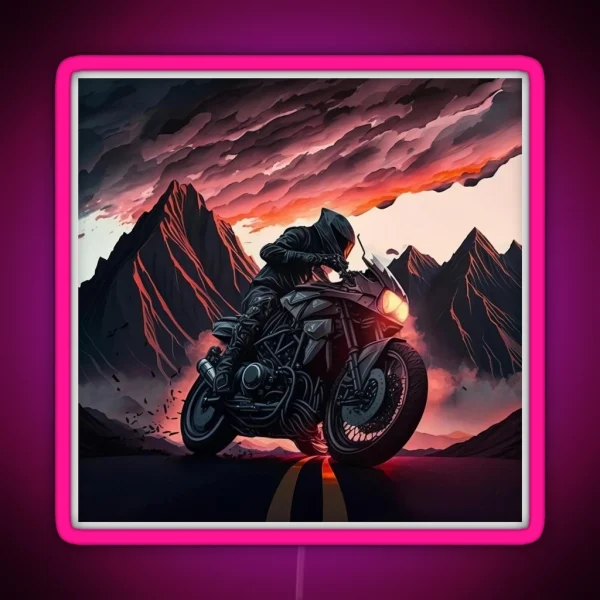 Amazing Motorcycle Racing Through The Mountains RGB Neon Sign