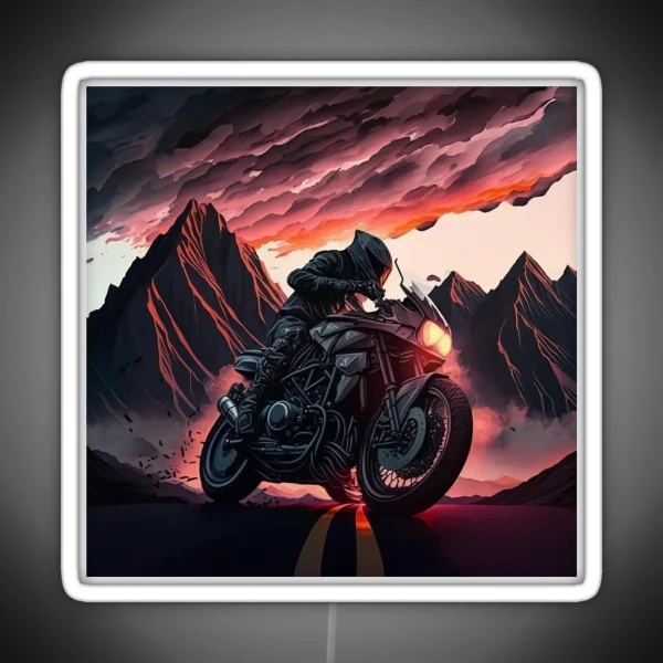 Amazing Motorcycle Racing Through The Mountains RGB Neon Sign