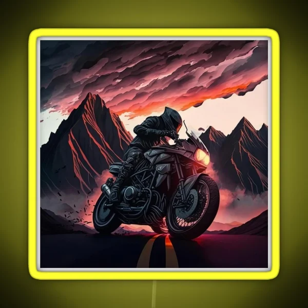 Amazing Motorcycle Racing Through The Mountains RGB Neon Sign
