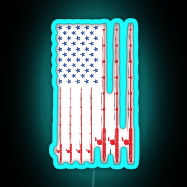 American Flag Patriotic Fishing Pole Fishermans Design RGB Neon Sign