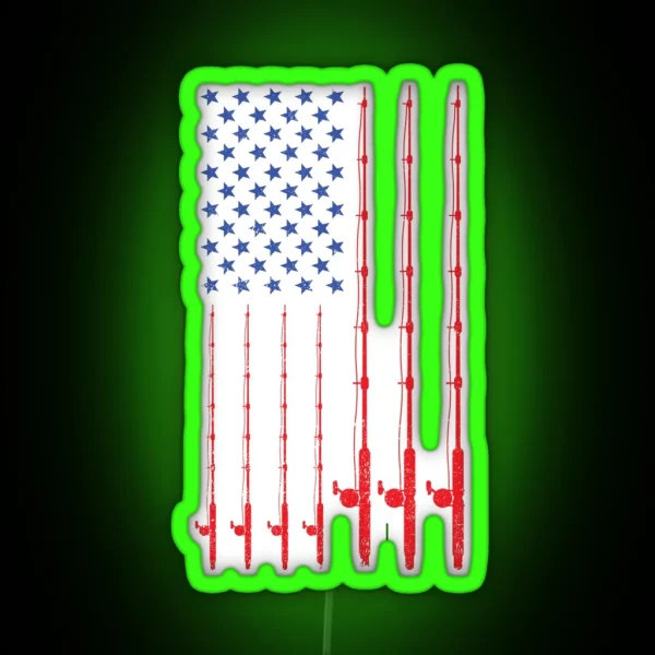 American Flag Patriotic Fishing Pole Fishermans Design RGB Neon Sign