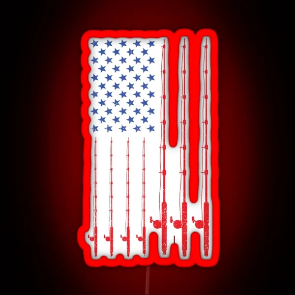American Flag Patriotic Fishing Pole Fishermans Design RGB Neon Sign