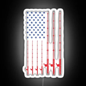 American Flag Patriotic Fishing Pole Fishermans Design RGB Neon Sign