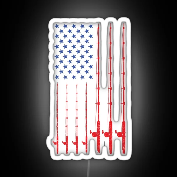American Flag Patriotic Fishing Pole Fishermans Design RGB Neon Sign