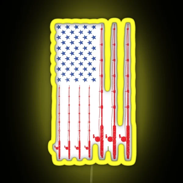American Flag Patriotic Fishing Pole Fishermans Design RGB Neon Sign