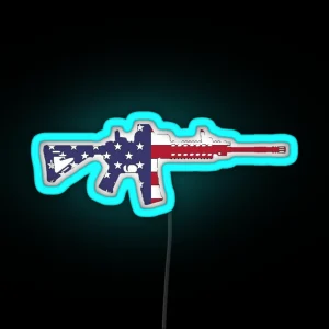 American Flag Red White And Blue Ar15 Rifle RGB Neon Sign