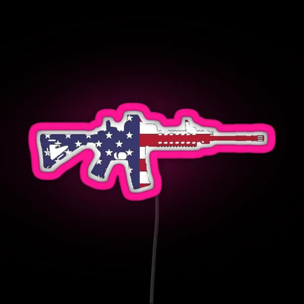 American Flag Red White And Blue Ar15 Rifle RGB Neon Sign