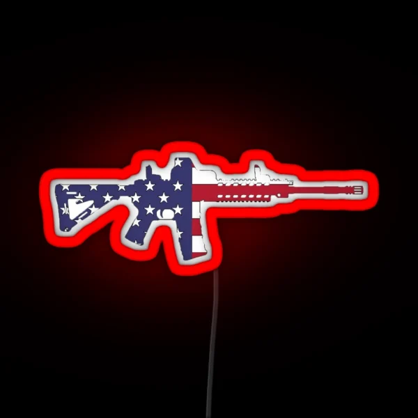 American Flag Red White And Blue Ar15 Rifle RGB Neon Sign