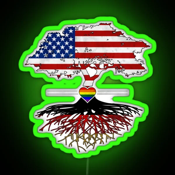 American Grown German Roots Gay Heart LGBT Pride RGB Neon Sign
