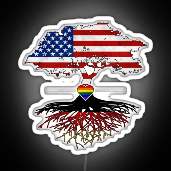 American Grown German Roots Gay Heart LGBT Pride RGB Neon Sign
