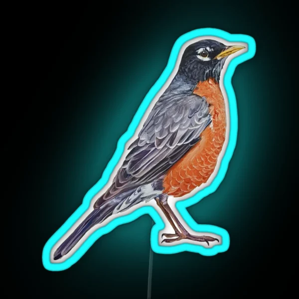 American Robin Bird Painting No Background RGB Neon Sign