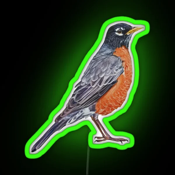 American Robin Bird Painting No Background RGB Neon Sign