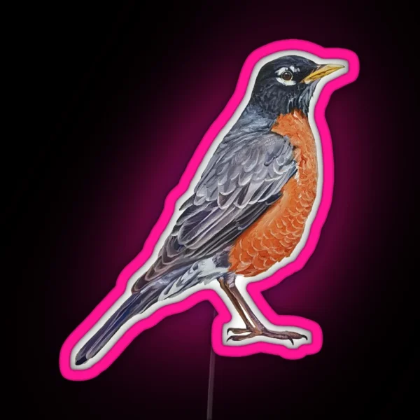 American Robin Bird Painting No Background RGB Neon Sign