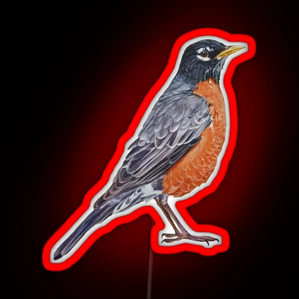 American Robin Bird Painting No Background RGB Neon Sign