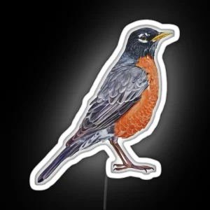 American Robin Bird Painting No Background RGB Neon Sign