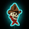 Vibrant neon cowboy skull decor with traditional American western flair