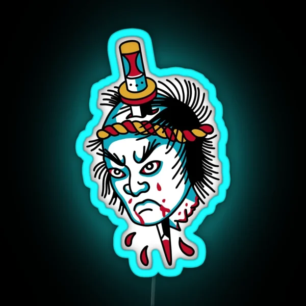 American Traditional Dead Japanese Samurai Tattoo RGB Neon Sign