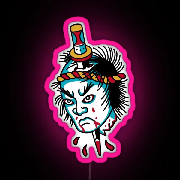 American Traditional Dead Japanese Samurai Tattoo RGB Neon Sign