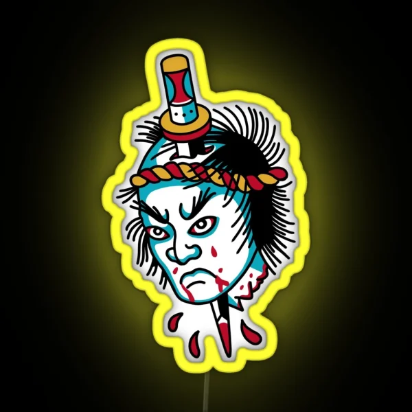 American Traditional Dead Japanese Samurai Tattoo RGB Neon Sign