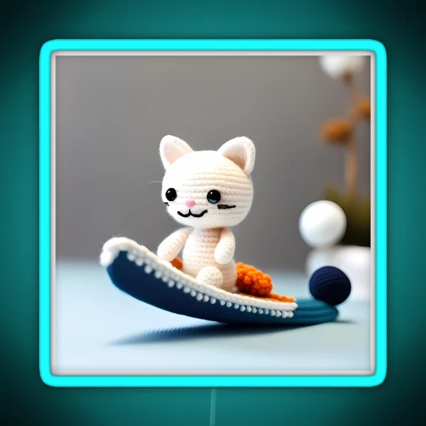 Amigurumi Cat Surfing RGB Neon Sign