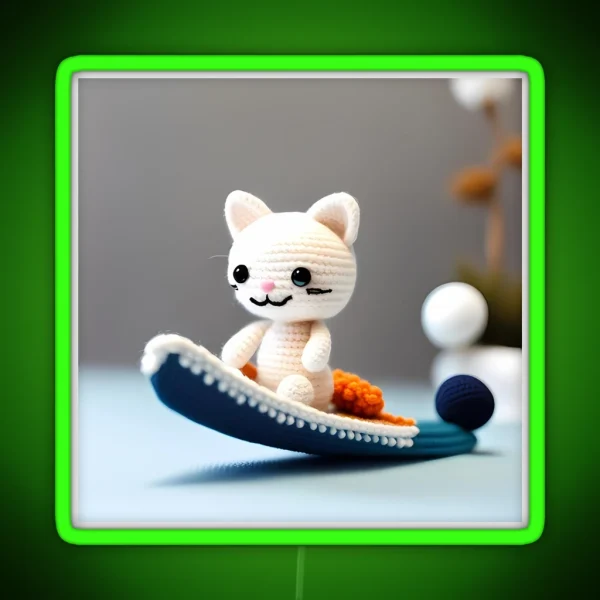Amigurumi Cat Surfing RGB Neon Sign
