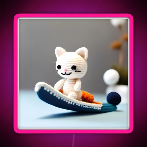 Amigurumi Cat Surfing RGB Neon Sign