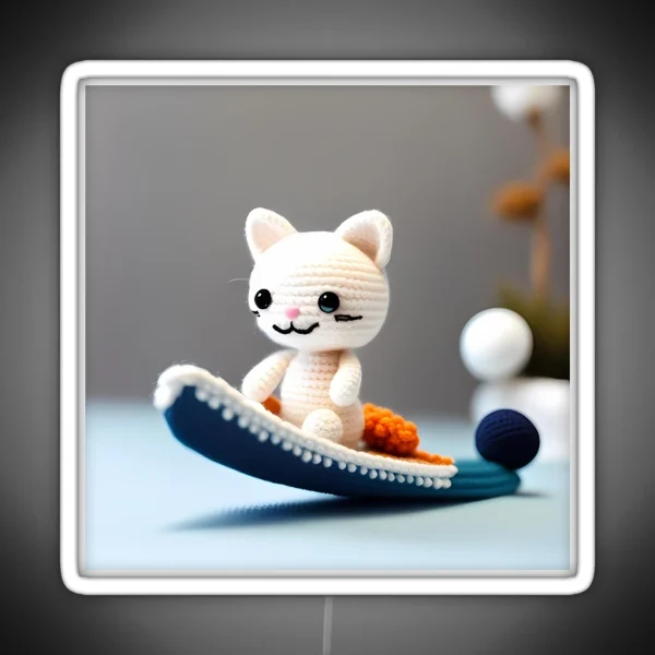 Amigurumi Cat Surfing RGB Neon Sign
