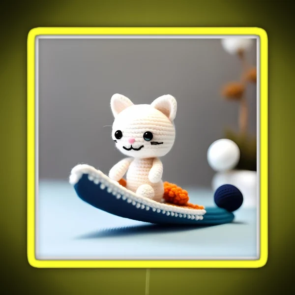 Amigurumi Cat Surfing RGB Neon Sign