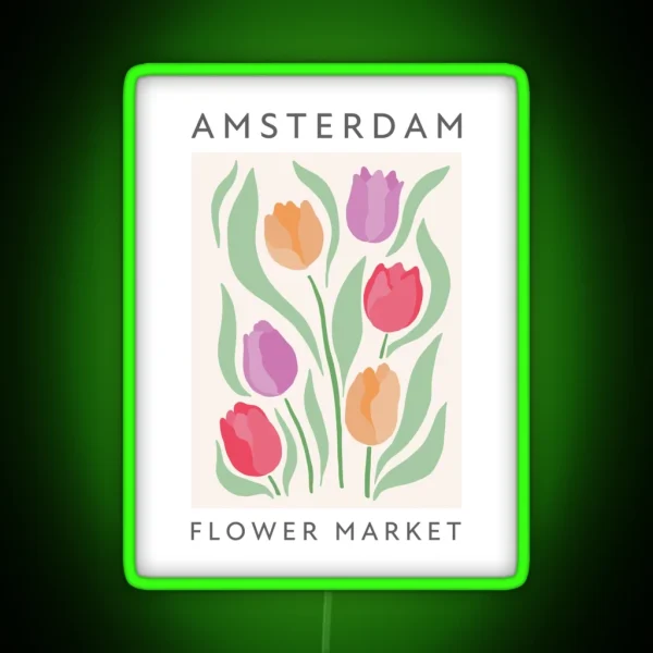 Amsterdam Flower Market Tulips Design Minimalist Modern Art Floral RGB Neon Sign