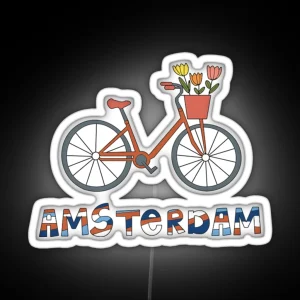 Amsterdam Netherlands Bike Tulips RGB Neon Sign