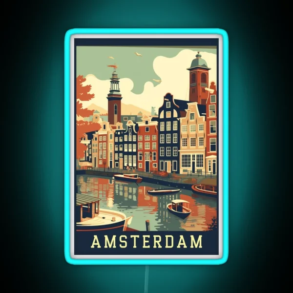 Amsterdam Netherlands Vintage Poster RGB Neon Sign