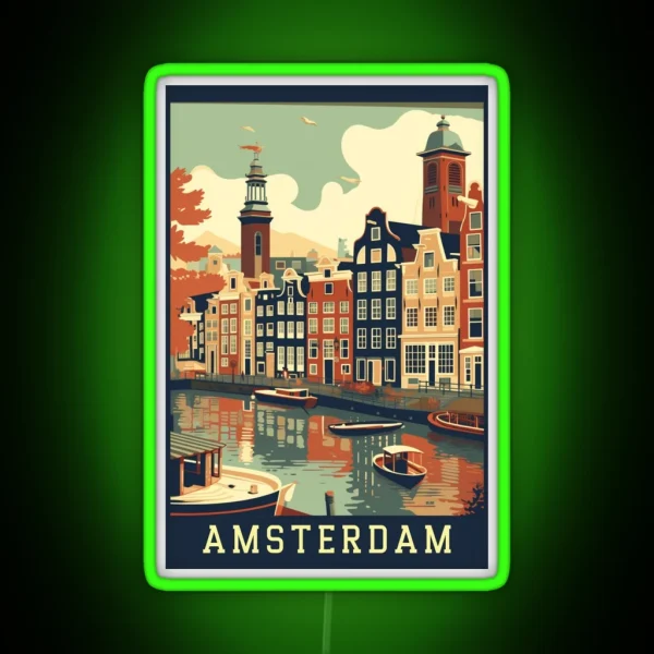 Amsterdam Netherlands Vintage Poster RGB Neon Sign
