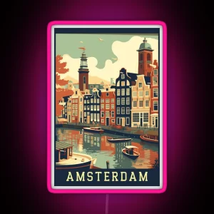 Amsterdam Netherlands Vintage Poster RGB Neon Sign