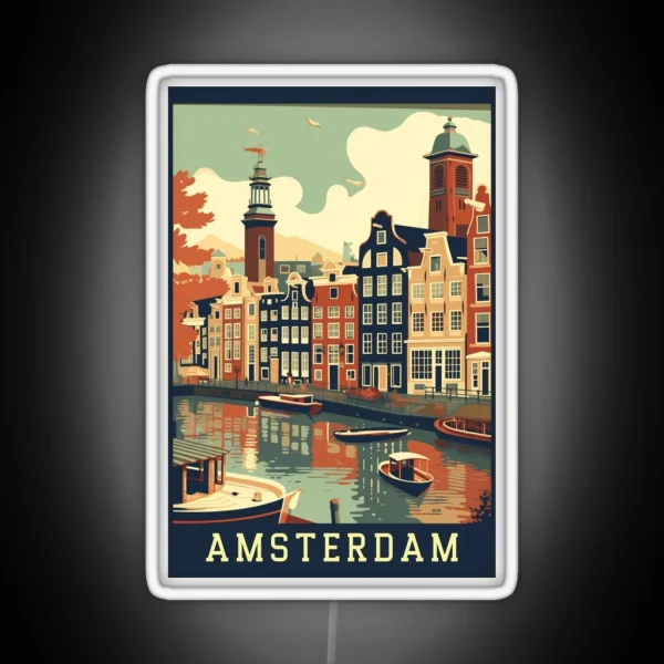 Amsterdam Netherlands Vintage Poster RGB Neon Sign