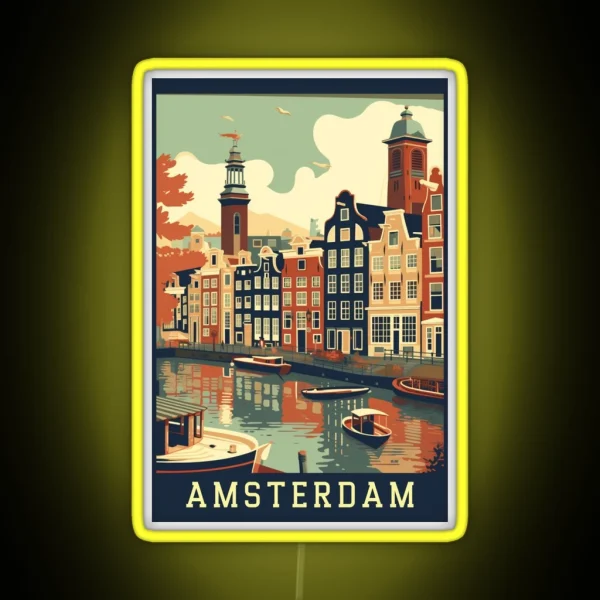 Amsterdam Netherlands Vintage Poster RGB Neon Sign