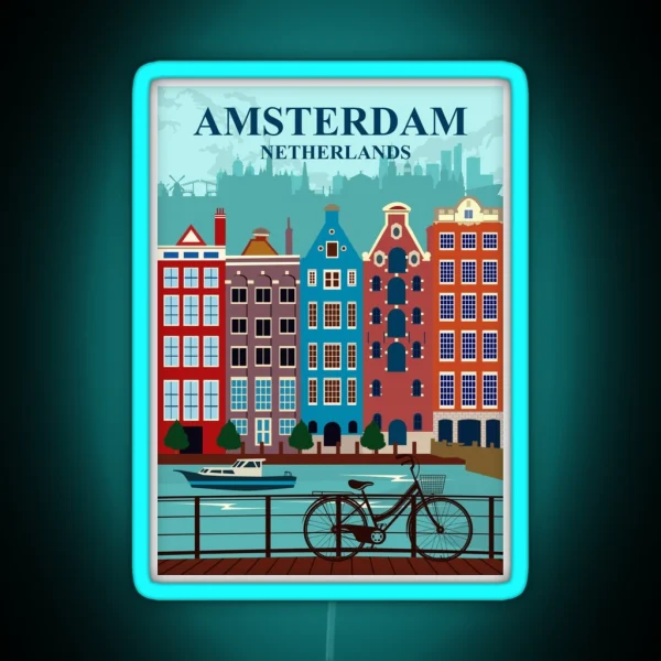 Amsterdam Travel Poster RGB Neon Sign