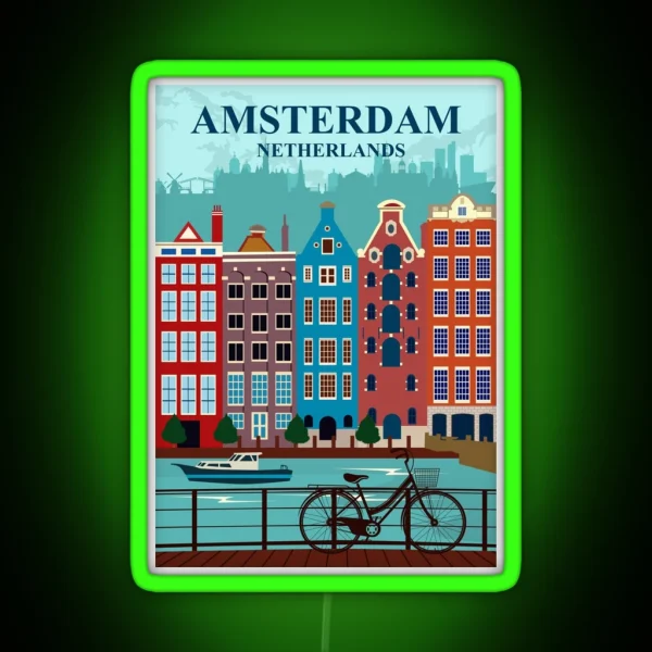 Amsterdam Travel Poster RGB Neon Sign