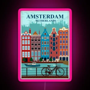 Amsterdam Travel Poster RGB Neon Sign