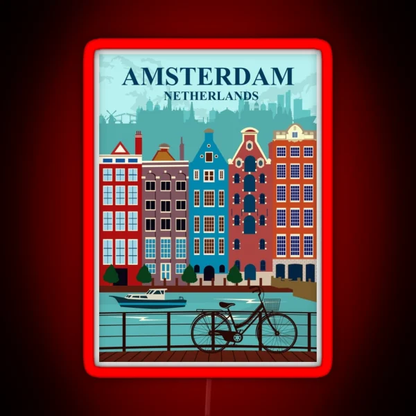Amsterdam Travel Poster RGB Neon Sign