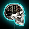 Vintage modular analog synthesizer inspired skull decoration for electronic music enthusiasts