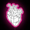 Modern geometric anatomical heart design with vibrant colorful RGB lighting.