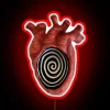 Anatomically accurate, vibrant heart anatomy illustration in colorful neon lighting.