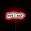 Vibrant and cheeky 'And I Oop' neon light sign artwork.