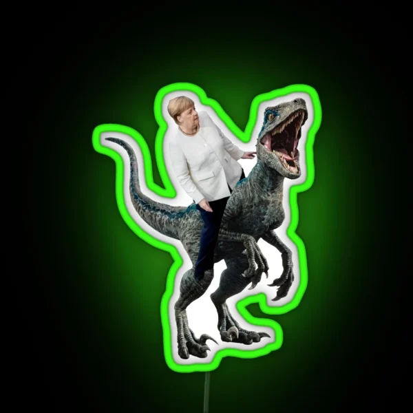 Angela Merkel Riding A Velociraptor RGB Neon Sign