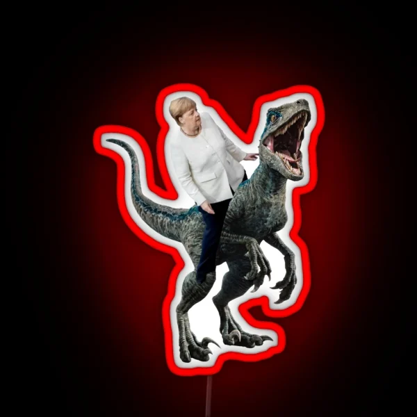 Angela Merkel Riding A Velociraptor RGB Neon Sign