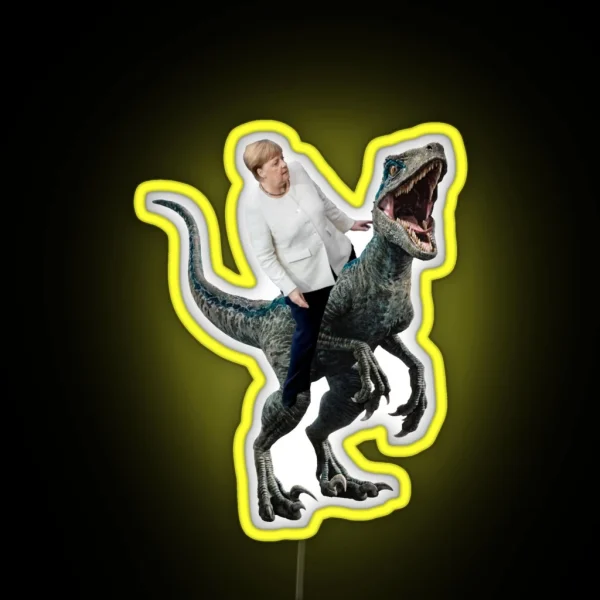 Angela Merkel Riding A Velociraptor RGB Neon Sign