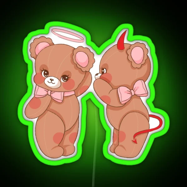 Angle And Devil Teddy Bears Cherub Aesthetic RGB Neon Sign