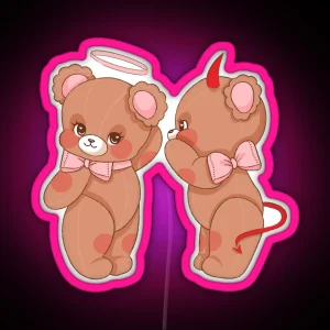 Angle And Devil Teddy Bears Cherub Aesthetic RGB Neon Sign