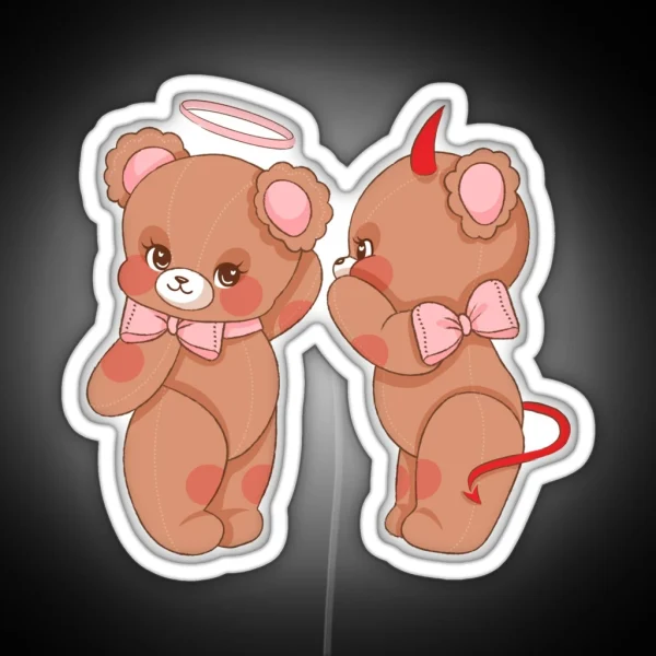 Angle And Devil Teddy Bears Cherub Aesthetic RGB Neon Sign