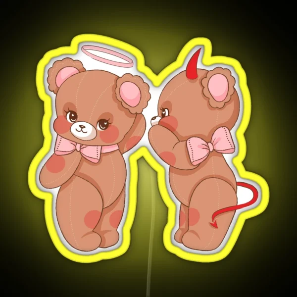 Angle And Devil Teddy Bears Cherub Aesthetic RGB Neon Sign